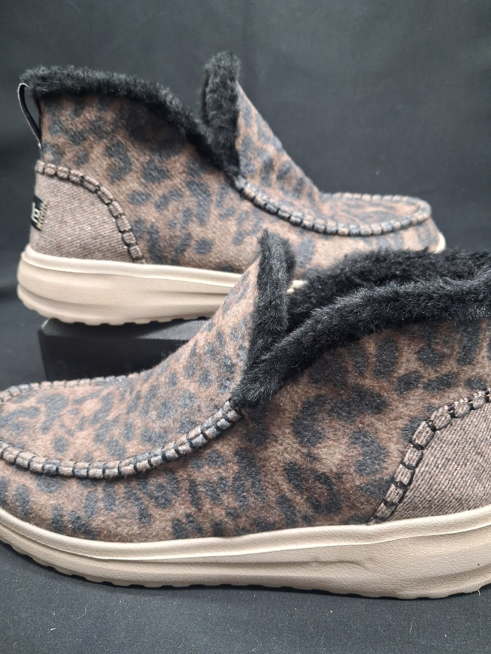 Hey Dude Leopard-Print Faux-Fur Ankle Booties - Brown/Black